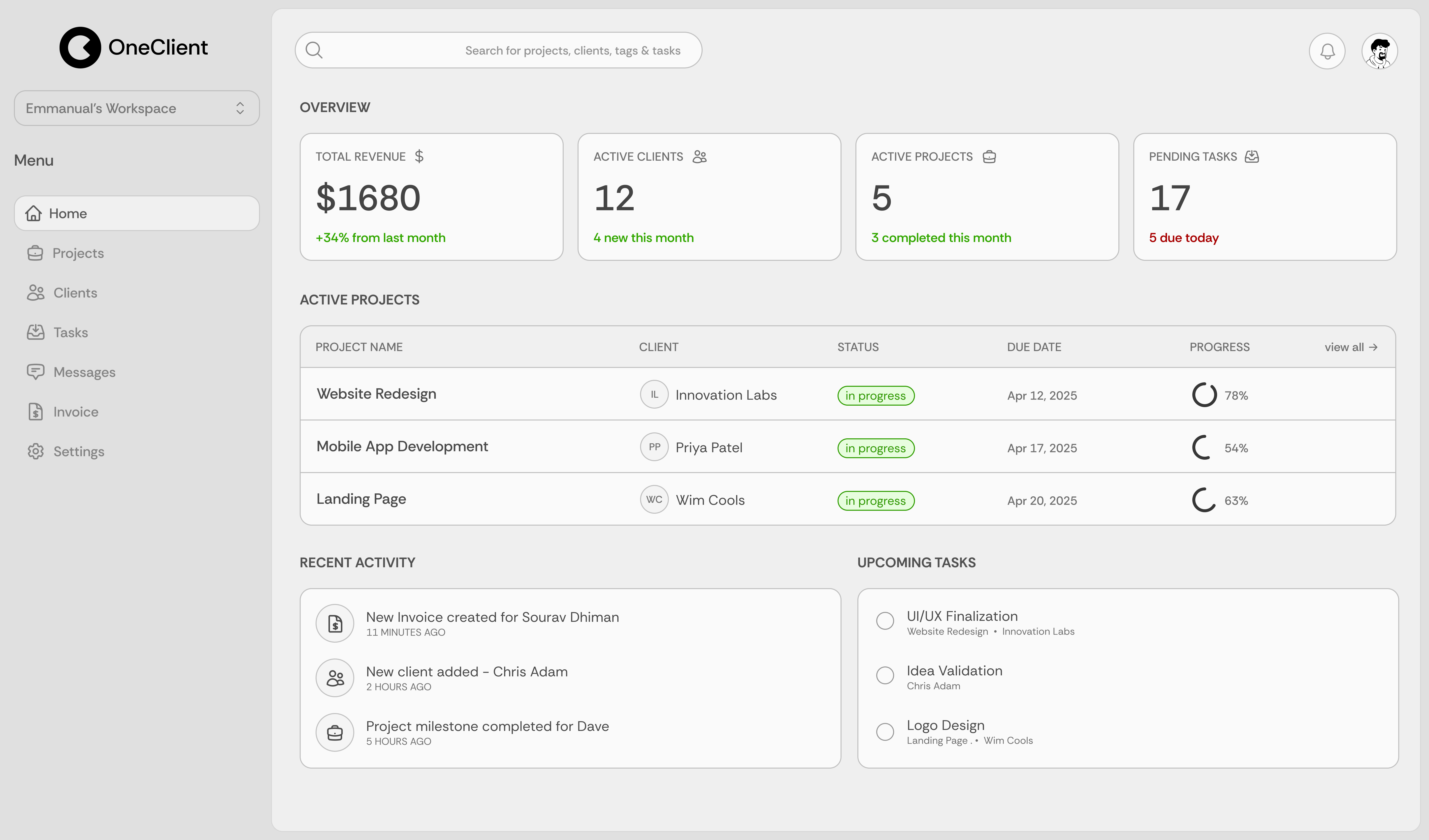 Product dashboard preview